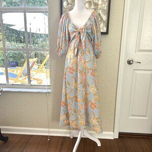 Roxy Tropical Puff Sleeve Midi Dress